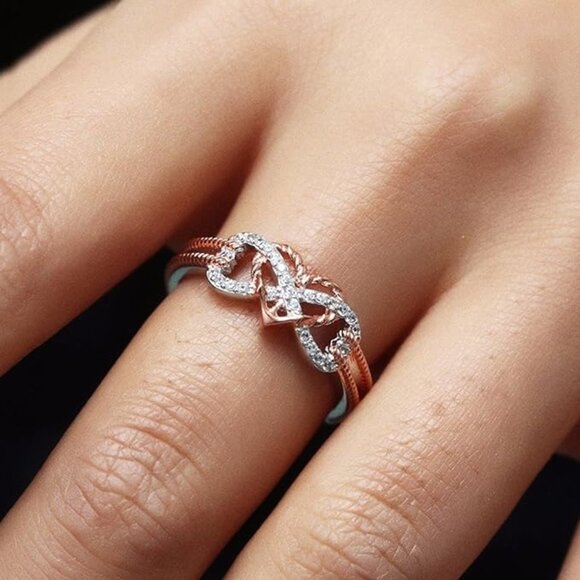 Size 6 Unique Crystal Infinity Anchor 18K Rose Gold Plated Rope Promise Ring - Picture 3 of 4